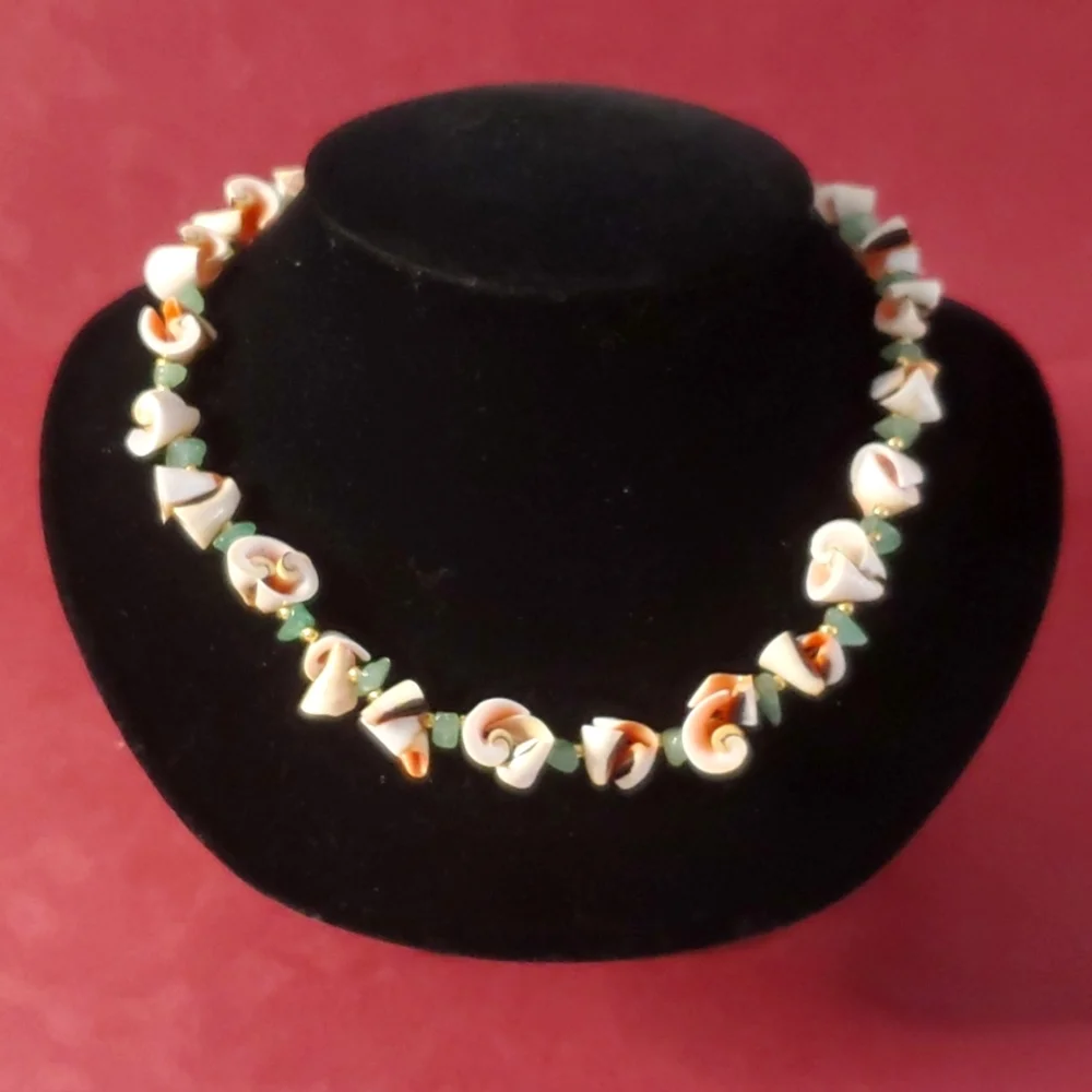 Vintage Shell, Jade and Beaded Necklace - Picture 1 of 5